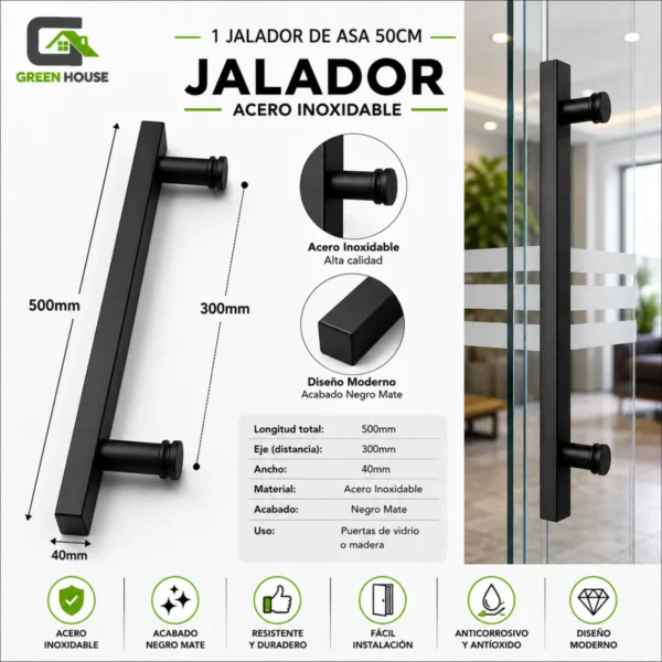 1 Asa Jalador 50cm Acero Inoxidable Negro Mate