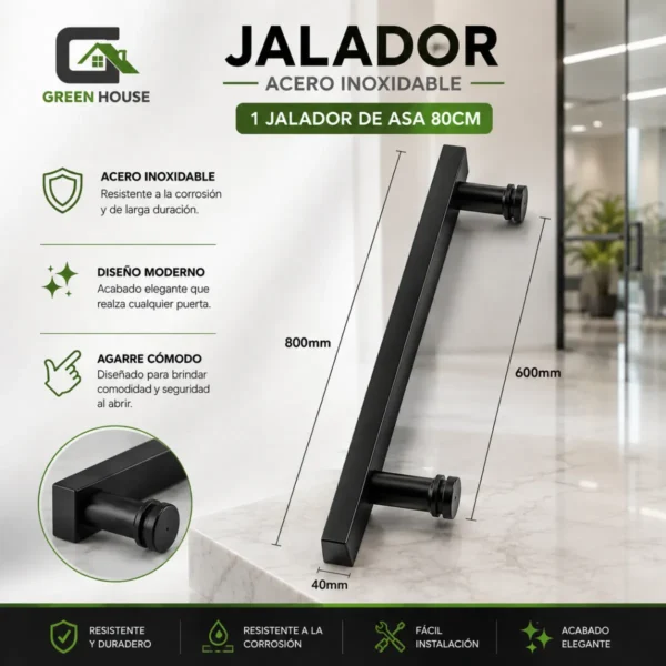1 Asa Jalador 80cm Acero Inoxidable Negro Mate