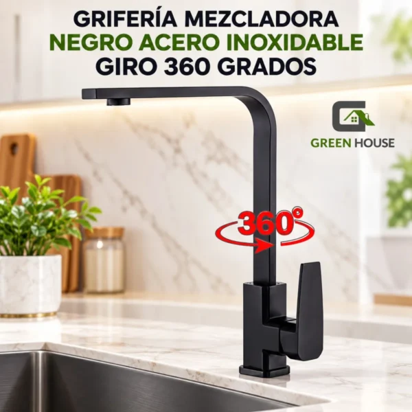 Griferia Mezcladora Negro Acero Inoxidable Giro 360 Grados