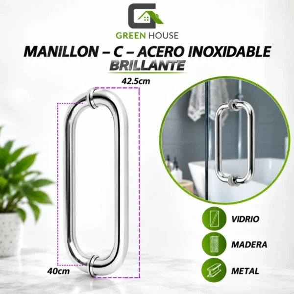 Manillon- Jalador - Tirador - Tipo C - Acero Inoxidable Brillante  42CM