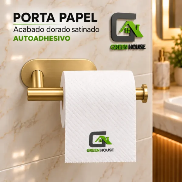Porta Papel Higienico Autoadhesivo Dorado Satinado Acero Inoxidable 16cm
