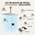 Kit De Ducha Techo 12 Pulgadas Acero Cromado Brillante