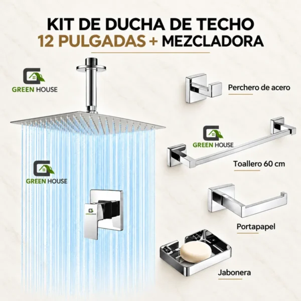 Kit De Ducha Techo 12 Pulgadas Acero Cromado Brillante