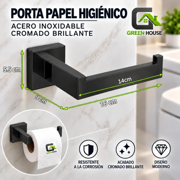 Porta Papel Higiénico Negro Acero Inoxidable