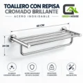 Elegante Toallero Con Repisa Cromado Brillante Acero Inoxidable 60cm