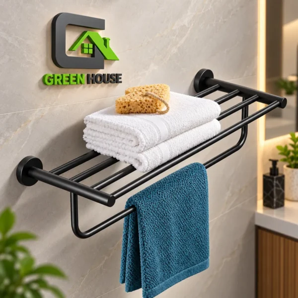 Elegante Toallero Negro Acero Mate  60cm