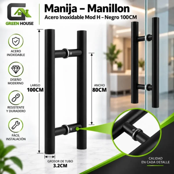 Manija – Manillon Acero Inoxidable Mod H – Negro 100cm