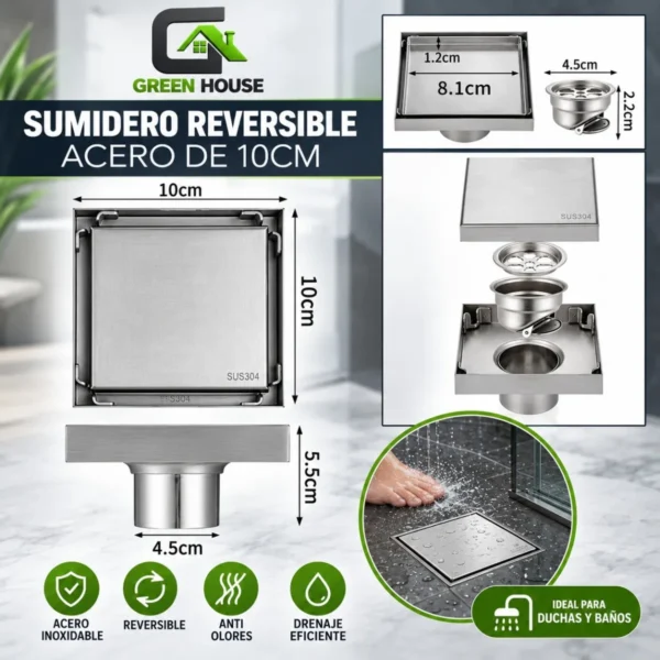 Sumidero Reversible Acero Inoxidable De 10cm Satinado