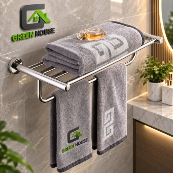 Elegante Toallero Con Repisa Cromado Brillante Acero Inoxidable 60cm