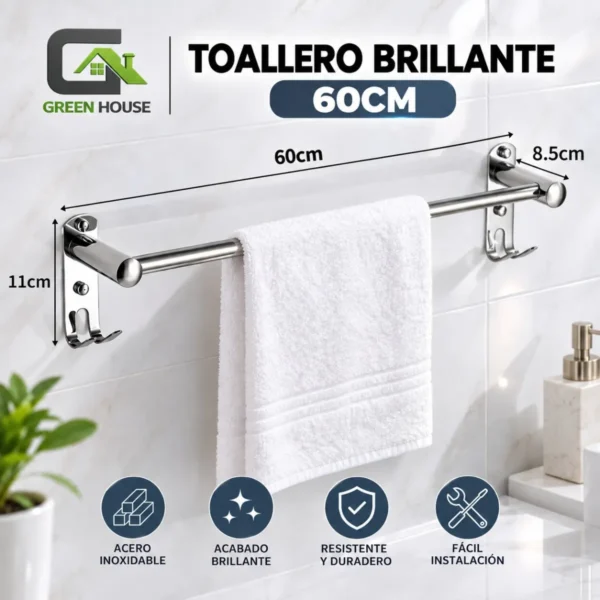 Toallero De Acero Inoxidable Cromado Brillante 60cm