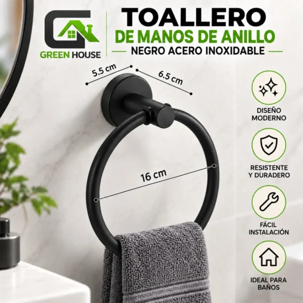 Toallero De Mano De Anillo Negro Acero Inoxidable