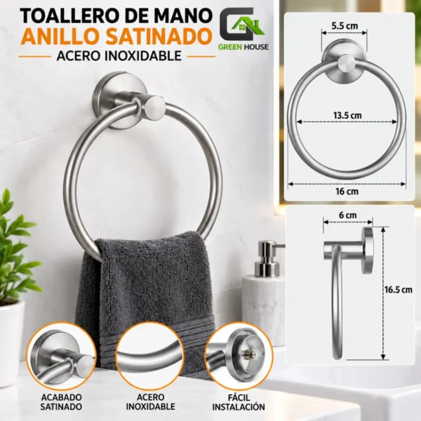 Toallero De Mano De Anillo Satinado Acero Inoxidable
