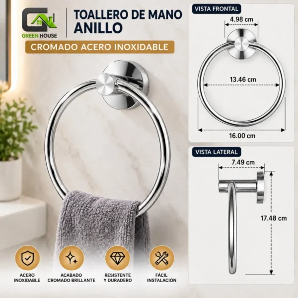 Toallero De Mano De Anillo Cromado Acero Inoxidable