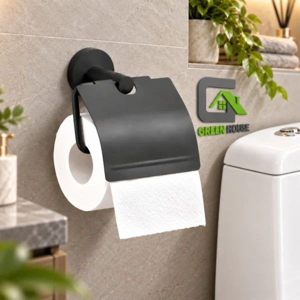 Portapapel Higienico Con Tapa Negro Mate Acero Inoxidable