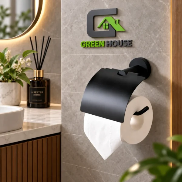 Portapapel Higienico Con Tapa Negro Mate Acero Inoxidable
