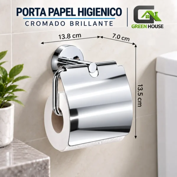 Porta Papel Higiénico Con Tapa  Cromado Brillante Acero Inoxidable