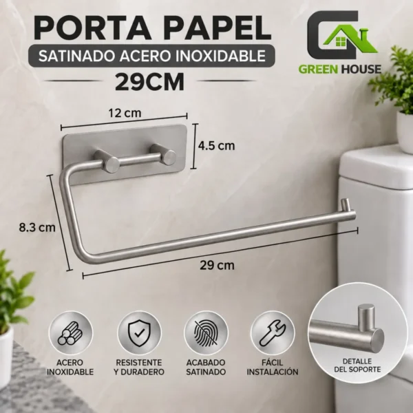 Porta Papel Toalla – Bolsa – Secador De Manos – Acero Inox. Satinado 29 Cm Autoadhesivo