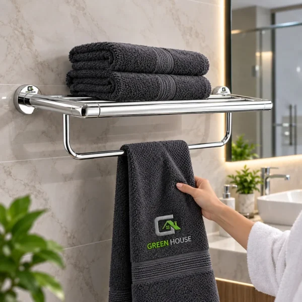 Elegante Toallero Con Repisa Cromado Brillante Acero Inoxidable 60cm