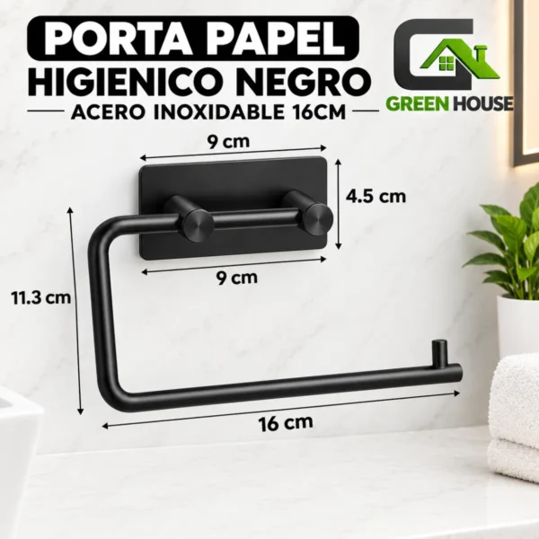 Porta Papel Higiénico Negro De Acero Inoxidable De 16cm