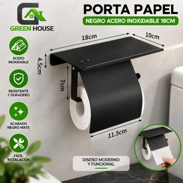 Porta Papel Higienico Negro Acero Inoxidable