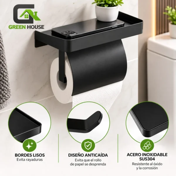 Porta Papel Higienico Negro Acero Inoxidable