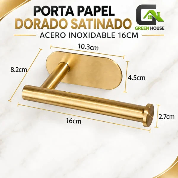 Porta Papel Higienico Autoadhesivo Dorado Satinado Acero Inoxidable 16cm