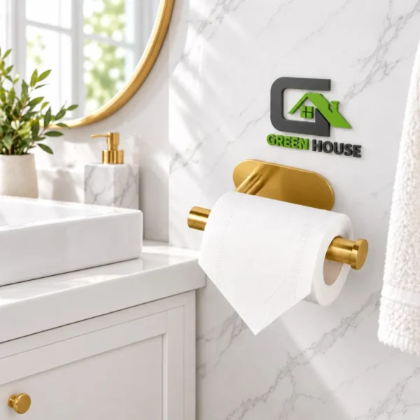 Porta Papel Higienico Autoadhesivo Dorado Satinado Acero Inoxidable 16cm