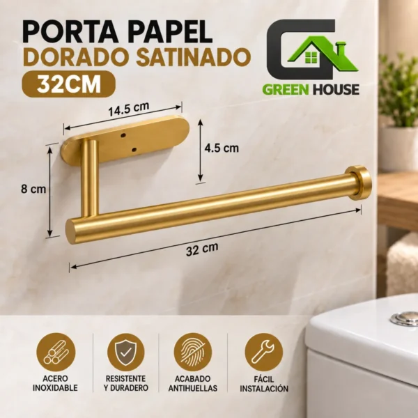 Porta Papel Toalla – Bolsa – Secador De Manos – Acero Inoxidable Dorado Satinado 32cm