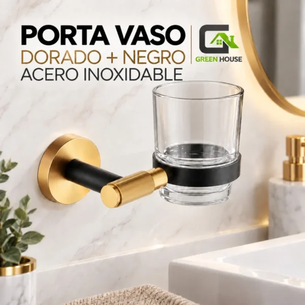 Porta Vaso Dorado+Negro Acero Inoxidable