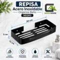 Repisa Negro Acero Inoxidable Organiza Baño 30Cm
