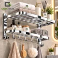 Toallero Elegante Acero Inoxidable Cromado  Brillante Con Repisa