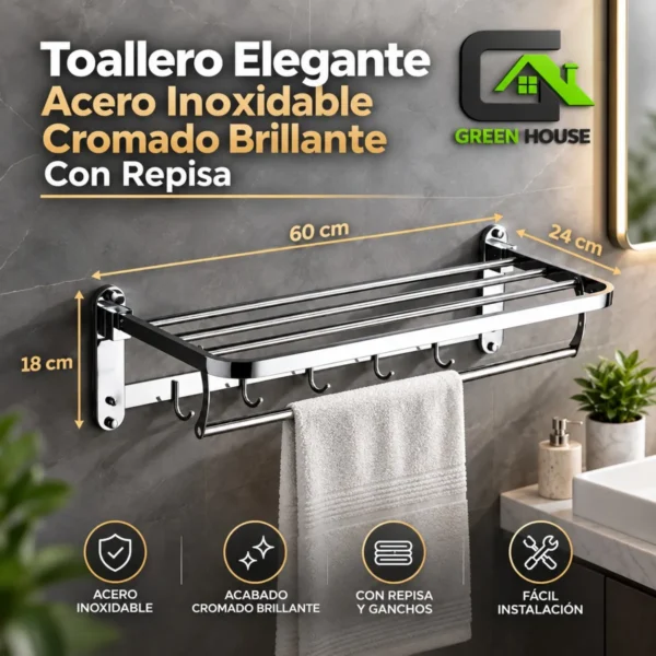 Toallero Con Repisa  Acero Inoxidbale  Cromado Brillante