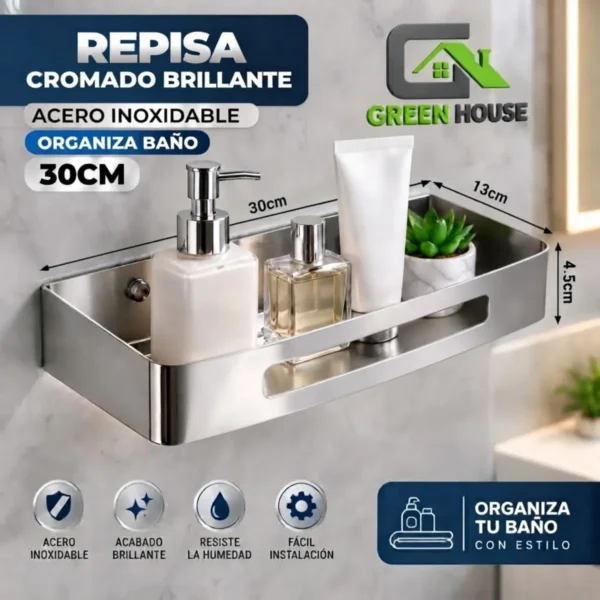 Repisa Cromado Brillante Organiza Baño Acero Inoxidable