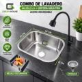 Combo De Lavadero 44x39x21cm  + Griferia  Agua Fria  Acero Inoxidable