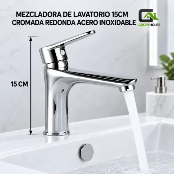 Mezcladora De Lavatorio 15cm Cromada Redonda