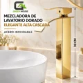 Mezcladora De Lavatorio Dorado Brillante 30cm Alta Cascada
