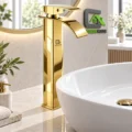 Mezcladora De Lavatorio Dorado Brillante 30cm Alta Cascada