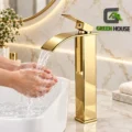 Mezcladora De Lavatorio Dorado Brillante 30cm Alta Cascada