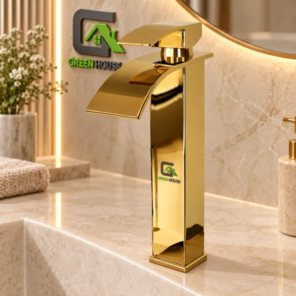 Mezcladora De Lavatorio Dorado Brillante 30cm Alta Cascada