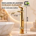 Mezcladora De Lavatorio Dorado Elegante Alta Cascada Curva