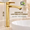 Griferia De Lavatorio Dorado Brillante Agua Fria 30cm