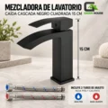 Mezcladora De Lavatorio Caida Cascada Negro Cuadrada 15cm Acero Inoxidable