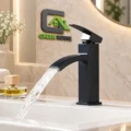 Mezcladora De Lavatorio Caida Cascada Negro Cuadrada 15cm Acero Inoxidable
