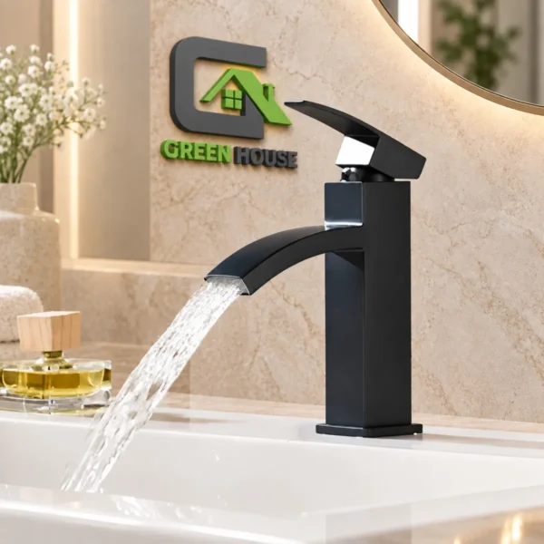 Mezcladora De Lavatorio Caida Cascada Negro Cuadrada 15cm Acero Inoxidable