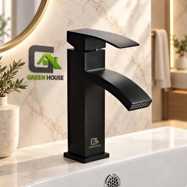 Mezcladora De Lavatorio Caida Cascada Negro Cuadrada 15cm Acero Inoxidable