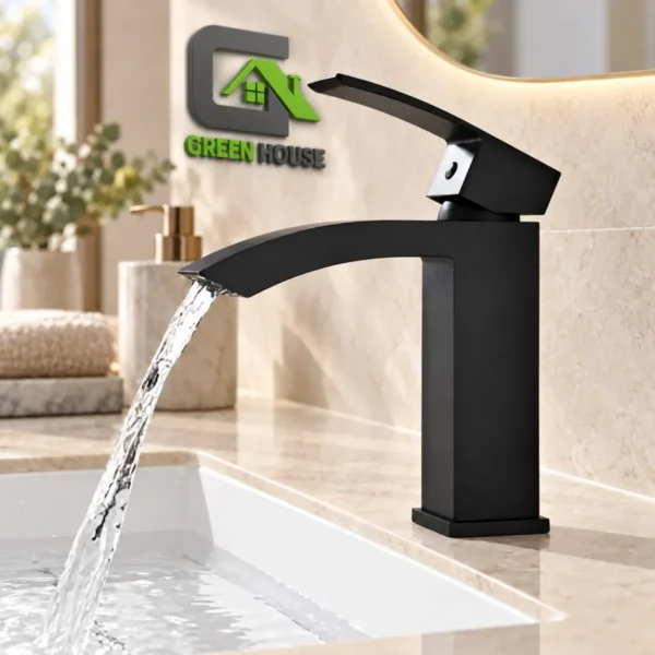 Mezcladora De Lavatorio Caida Cascada Negro Cuadrada 15cm Acero Inoxidable