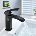 Mezcladora De Lavatorio Caida Cascada Negro Cuadrada 15cm Acero Inoxidable
