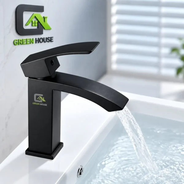 Mezcladora De Lavatorio Caida Cascada Negro Cuadrada 15cm Acero Inoxidable