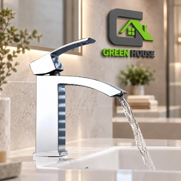 Mezcladora De Lavatorio Caida Cascada Cromada Brillante 15cm Cuadrada