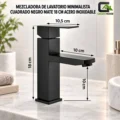 Mezcladora De Lavatorio Minimalista Cuadrado Negro Mate 30cm Acero Inoxidable